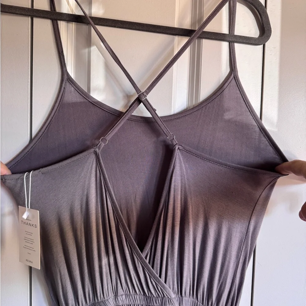 Reoria Jumpsuit Womens Medium taupe/mocha Wide Leg Strappy Back Soft Lounge